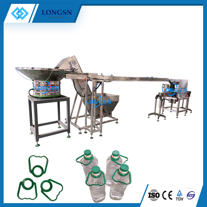 Automatic bottle plastic handle applicator/ring pressing machine